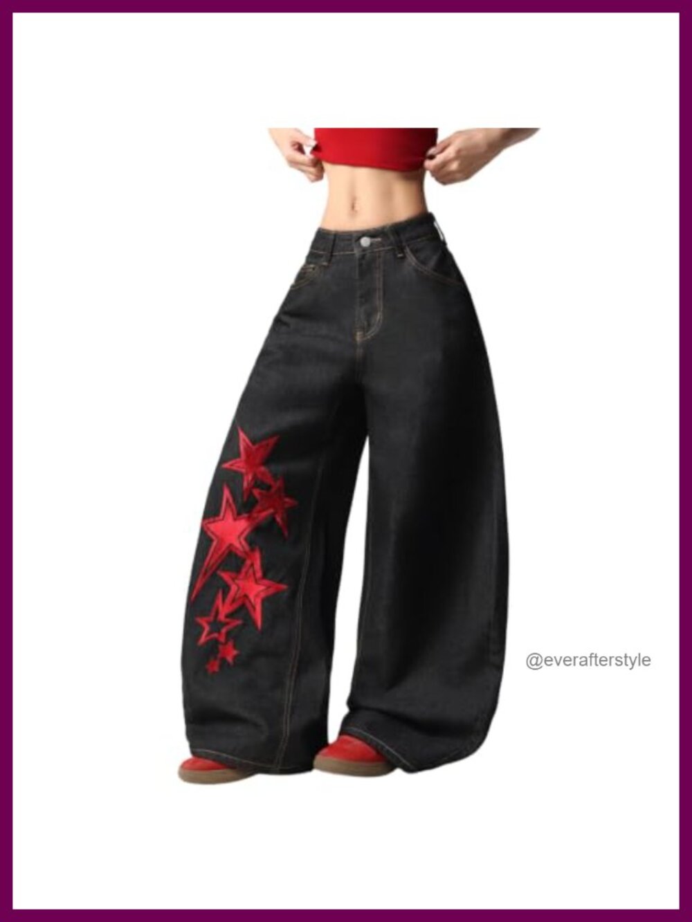 Wide Leg Star Embroidered Baggy Jeans